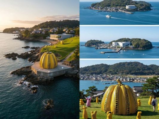 La famosa escultura de calabaza amarilla de Yayoi Kusama en la isla de Naoshima, un destino cultural único