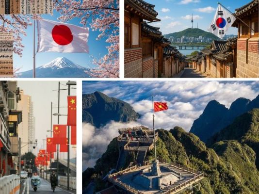 Una colección de destinos fascinantes para un viaje a Asia, que incluye paisajes naturales y cultura tradicional.